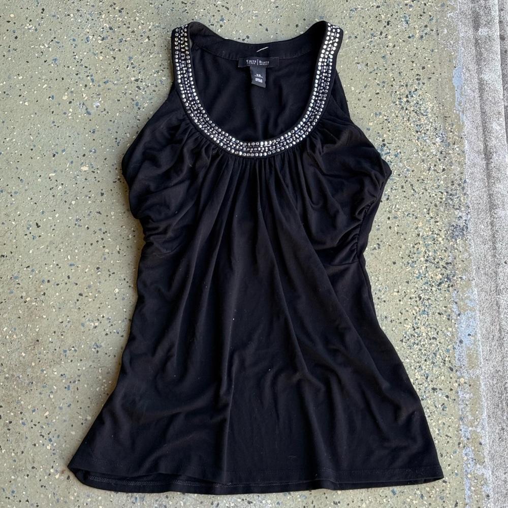 Chic Black Tank Top with Silver Detailing